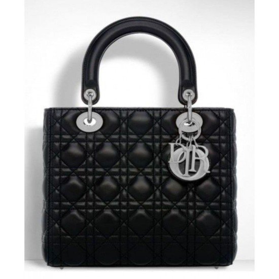 Fake Dior Lady Dior Medium Classic Tote Bag With Lambskin Black Replica