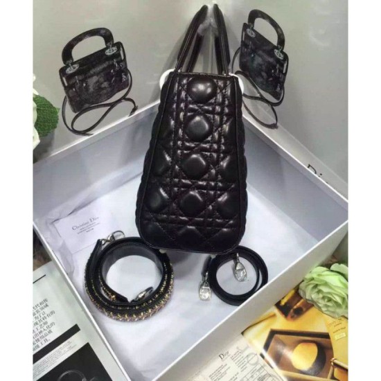 Replica Dior Lady Dior Medium Classic Tote Bag With Lambskin Black