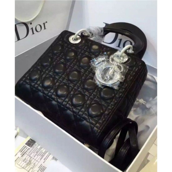 Fake Dior Lady Dior Medium Classic Tote Bag With Lambskin Black Replica