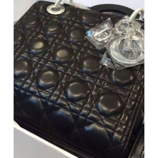 Fake Dior Lady Dior Medium Classic Tote Bag With Lambskin Black Replica