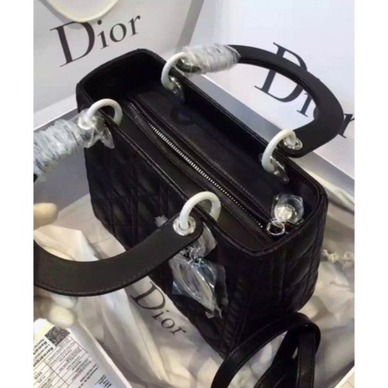Fake Dior Lady Dior Medium Classic Tote Bag With Lambskin Black Replica