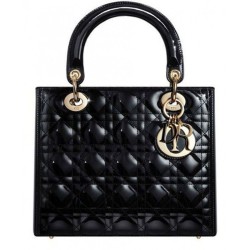 Replica Dior Lady Dior Medium Patent Leather Handbag Black