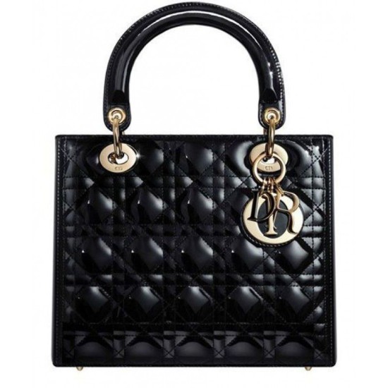 Replica Dior Lady Dior Medium Patent Leather Handbag Black
