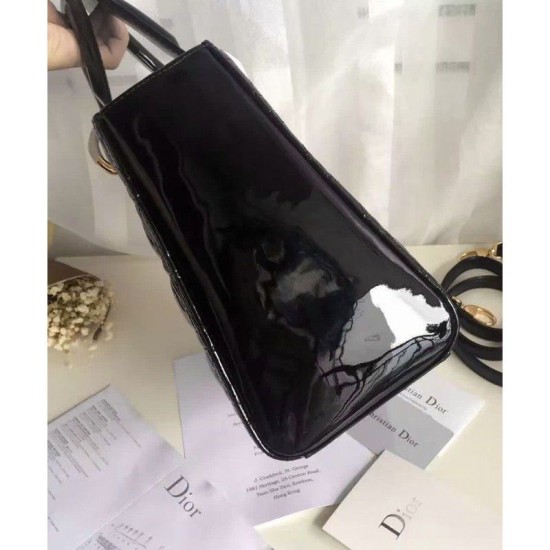 Replica Dior Lady Dior Medium Patent Leather Handbag Black