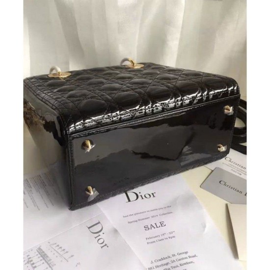 Replica Dior Lady Dior Medium Patent Leather Handbag Black