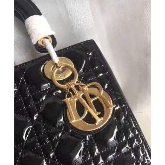 Replica Dior Lady Dior Medium Patent Leather Handbag Black