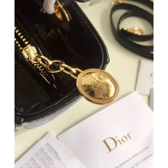 Replica Dior Lady Dior Medium Patent Leather Handbag Black