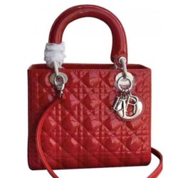 Fake Dior Lady Dior Medium Patent Leather Handbag Red Replica