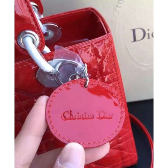 Fake Dior Lady Dior Medium Patent Leather Handbag Red Replica
