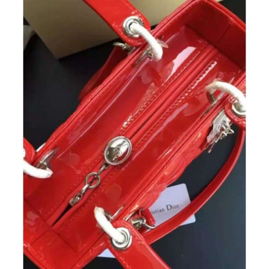 Fake Dior Lady Dior Medium Patent Leather Handbag Red Replica