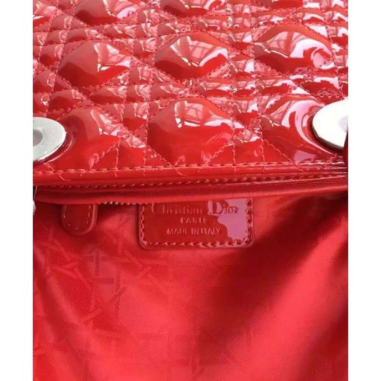 Fake Dior Lady Dior Medium Patent Leather Handbag Red Replica