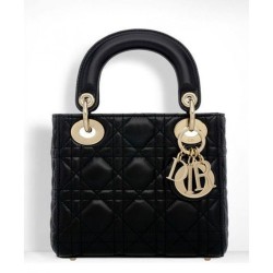 Fake Dior Lady Dior Mini Classic Tote Bag With Lambskin Black Replica