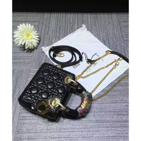 Fake Dior Lady Dior Mini Classic Tote Bag With Lambskin Black Replica