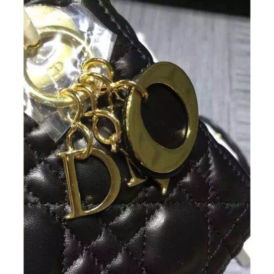 Fake Dior Lady Dior Mini Classic Tote Bag With Lambskin Black Replica