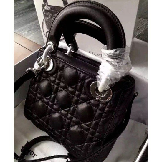 Replica Dior Lady Dior Mini Classic Tote Bag With Lambskin Black
