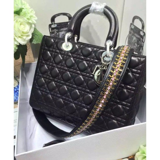 Fake Dior Lady Dior Large Classic Tote Bag With Lambskin Black Replica Replica Dior Lady Dior Large Classic Tote Bag With Lambskin Black