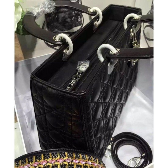 Fake Dior Lady Dior Large Classic Tote Bag With Lambskin Black Replica Replica Dior Lady Dior Large Classic Tote Bag With Lambskin Black