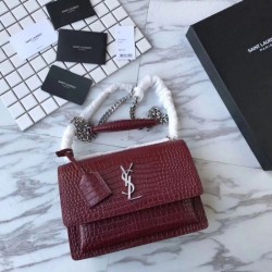 Fake YSL Saint Laurent Medium Sunset Bag In Crocodile Embossed Shiny Leather Replica