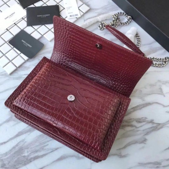 Fake YSL Saint Laurent Medium Sunset Bag In Crocodile Embossed Shiny Leather Replica