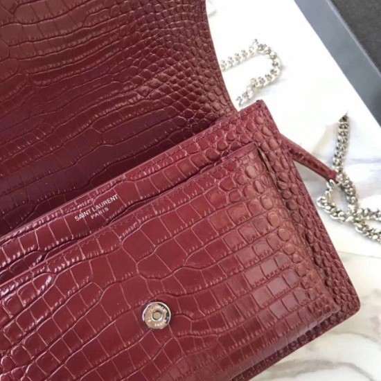 Fake YSL Saint Laurent Medium Sunset Bag In Crocodile Embossed Shiny Leather Replica