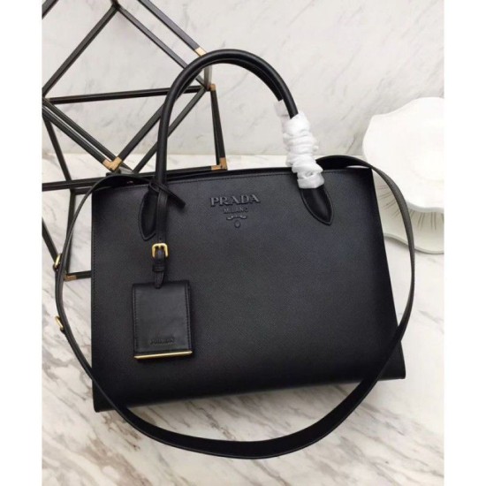 Fake Prada Monochrome Saffiano Tote Bag Black Replica