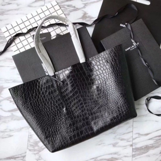 Replica YSL Saint Laurent Shopping Tote Bag Crocodile Embossed Leather