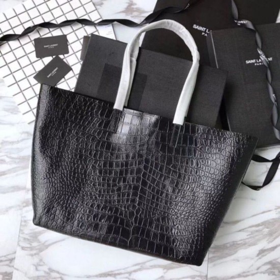 Replica YSL Saint Laurent Shopping Tote Bag Crocodile Embossed Leather