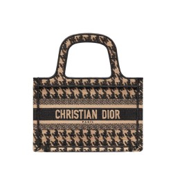 Fake Christian Dior Mini Houndstooth Embroidery Book Tote Handbag Cream Replica