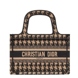 Fake Christian Dior Mini Houndstooth Embroidery Book Tote Handbag Cream Replica