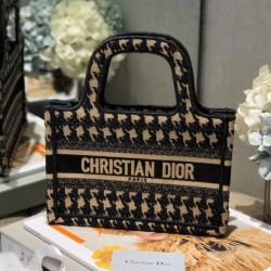 Fake Christian Dior Mini Houndstooth Embroidery Book Tote Handbag Cream Replica