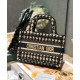 Fake Christian Dior Mini Houndstooth Embroidery Book Tote Handbag Cream Replica