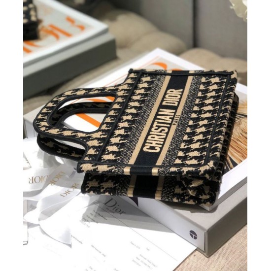Fake Christian Dior Mini Houndstooth Embroidery Book Tote Handbag Cream Replica