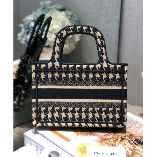 Fake Christian Dior Mini Houndstooth Embroidery Book Tote Handbag Cream Replica