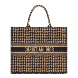 Replica Christian Dior Houndstooth Embroidery Book Tote Handbag Cream