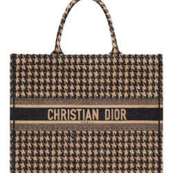 Replica Christian Dior Houndstooth Embroidery Book Tote Handbag Cream