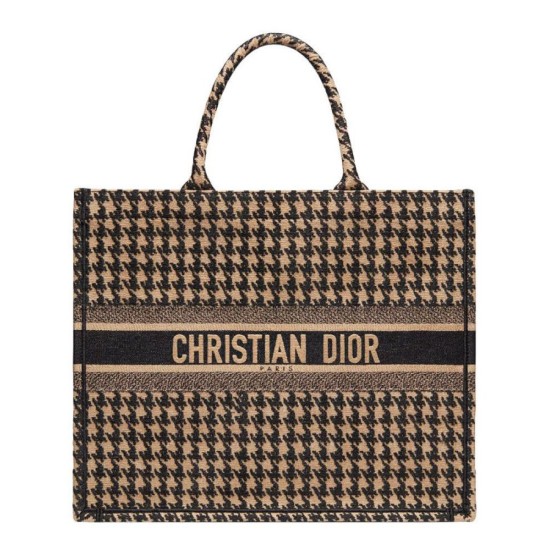 Replica Christian Dior Houndstooth Embroidery Book Tote Handbag Cream