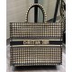 Replica Christian Dior Houndstooth Embroidery Book Tote Handbag Cream