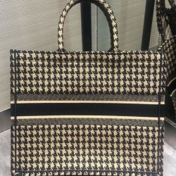 Replica Christian Dior Houndstooth Embroidery Book Tote Handbag Cream