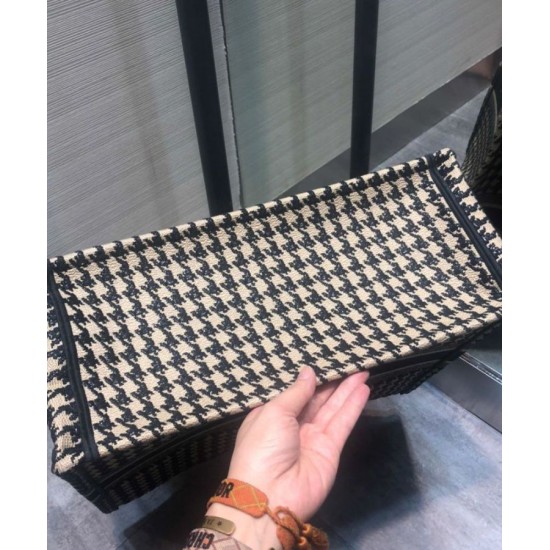 Replica Christian Dior Houndstooth Embroidery Book Tote Handbag Cream
