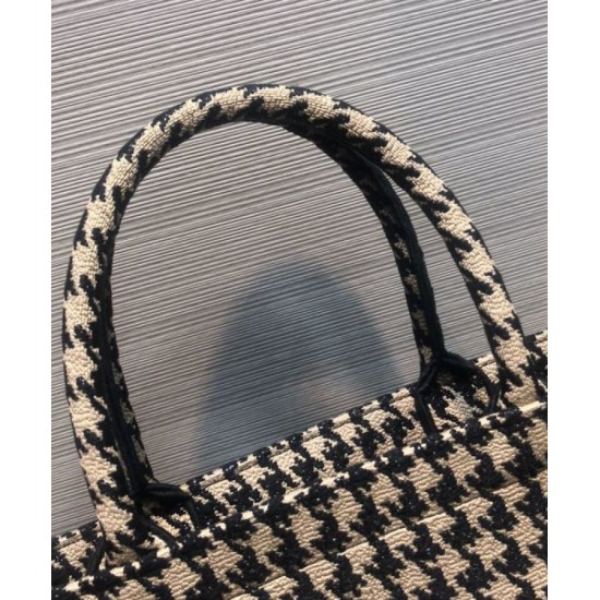 Replica Christian Dior Houndstooth Embroidery Book Tote Handbag Cream