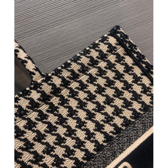 Replica Christian Dior Houndstooth Embroidery Book Tote Handbag Cream