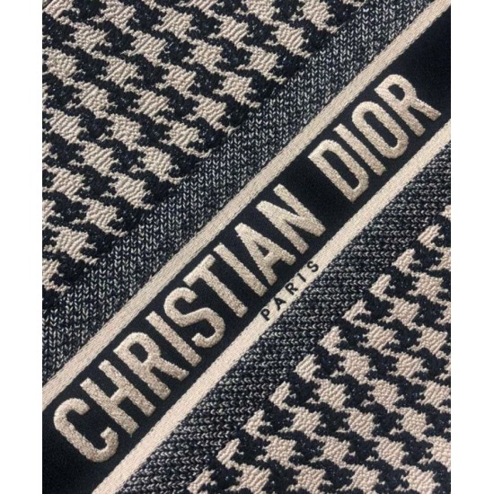 Replica Christian Dior Houndstooth Embroidery Book Tote Handbag Cream
