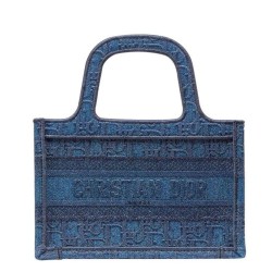 Replica Christian Dior Book Tote Mini Denim Dior Oblique Embroidered Tote Blue
