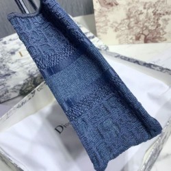 Replica Christian Dior Book Tote Mini Denim Dior Oblique Embroidered Tote Blue