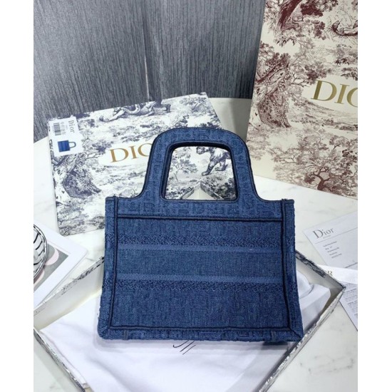 Replica Christian Dior Book Tote Mini Denim Dior Oblique Embroidered Tote Blue