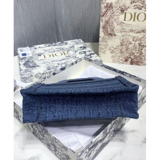 Replica Christian Dior Book Tote Mini Denim Dior Oblique Embroidered Tote Blue