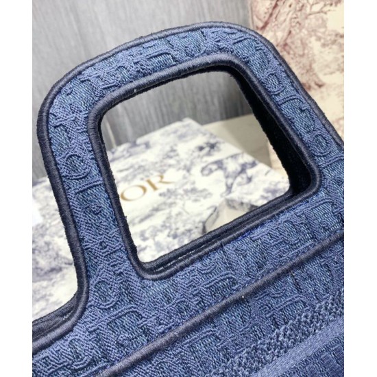 Replica Christian Dior Book Tote Mini Denim Dior Oblique Embroidered Tote Blue