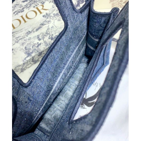 Replica Christian Dior Book Tote Mini Denim Dior Oblique Embroidered Tote Blue
