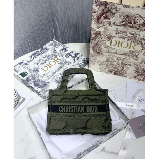 Fake Christian Dior Book Tote Mini Camouflage Embroidered Tote Green Replica