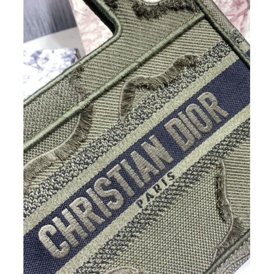 Fake Christian Dior Book Tote Mini Camouflage Embroidered Tote Green Replica